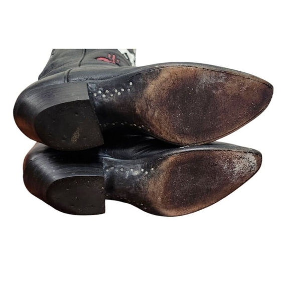 Larry Mahan Vintage Rare Rodeo Black White Red Cowgirl Cowboy Western Boots 7 B - Picture 16 of 16